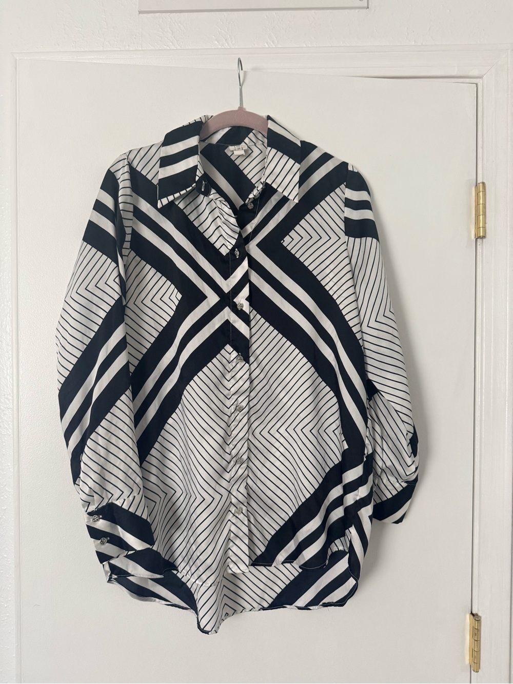River Island Black & White Striped Geometric Blouse